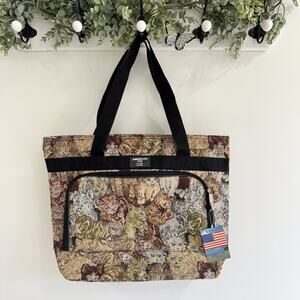 Vintage Deadstock Cat Needlepoint Carry On Overnight Bag Vintage